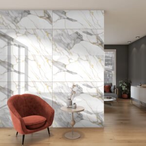 Alternative view of Frost Gold End Porcelain Tile – 1200×600mm (Polished Marble Look)