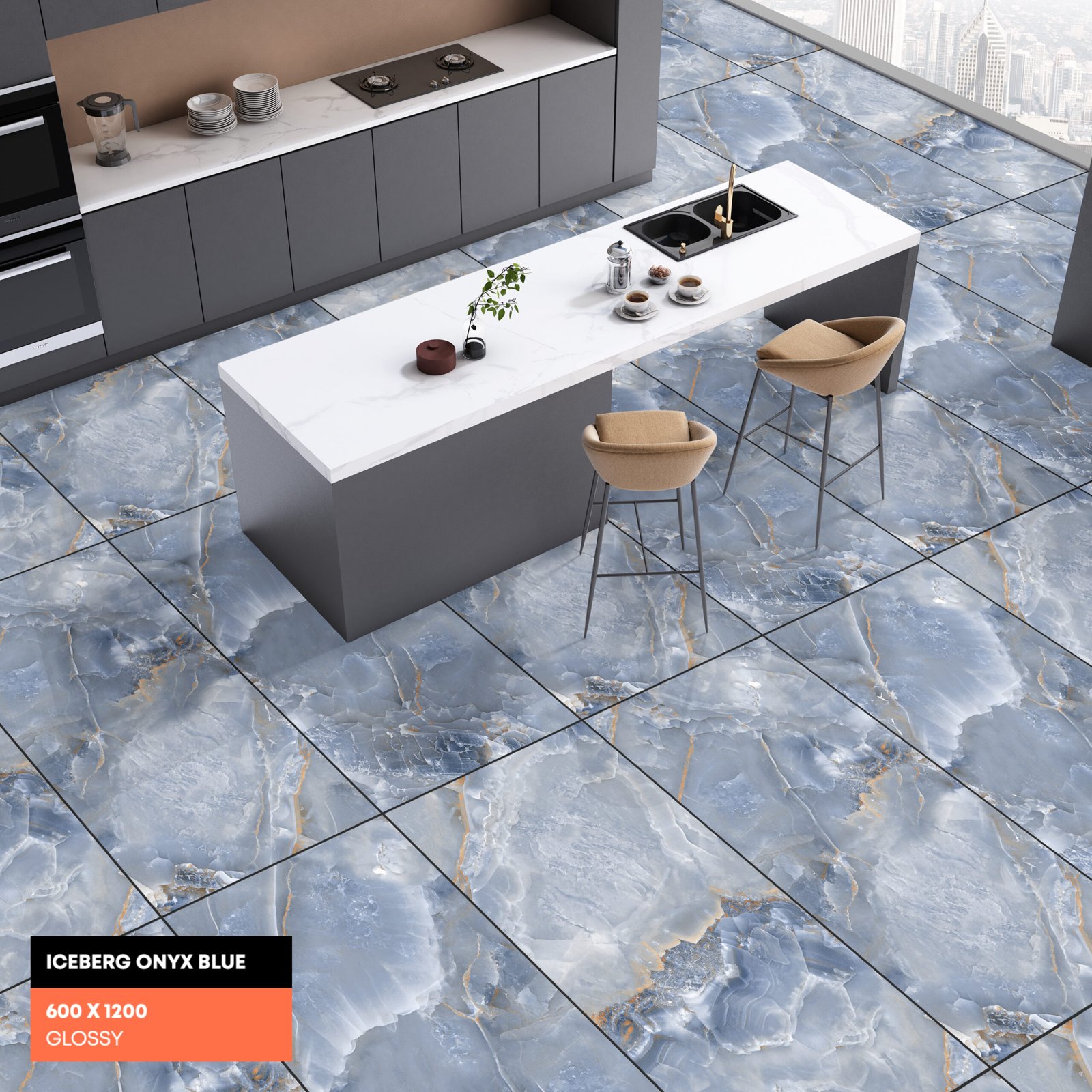 Iceberg Onyx Blue GVT Glossy – 1200×600mm (Polished Luxury Finish) - Image 2