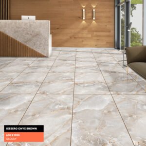 Alternative view of Iceberg Onyx Brown GVT Tile – 600×1200mm (Glossy Finish)